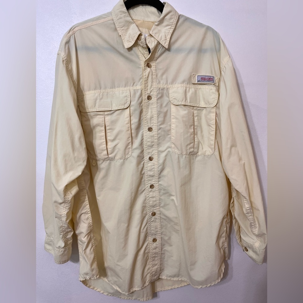 World Wide Sportsman Fishing Vented‎ Men's Long Sleeve Yellow Shirt Size Large